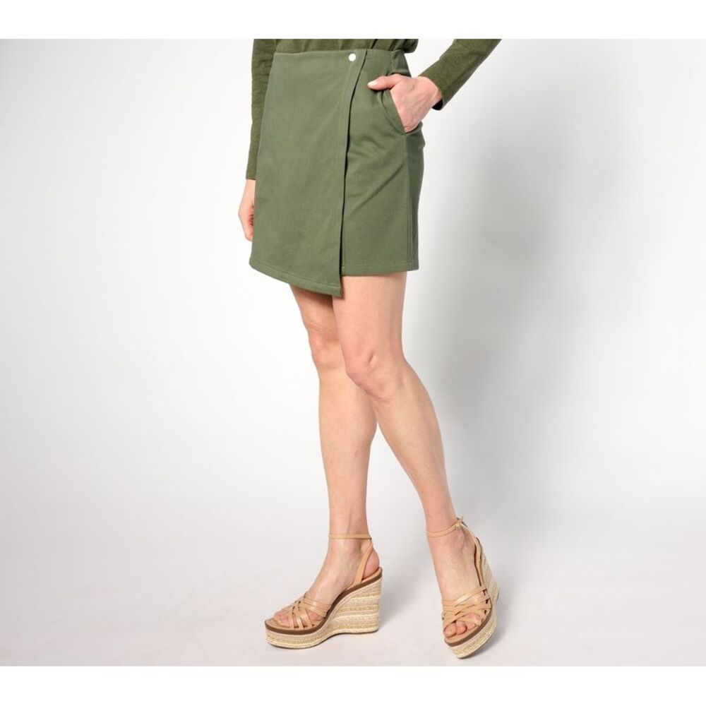Denim & Co. Women's Petite Skirt 1XP Comfy Knit Air Skort Seaming Green A636654